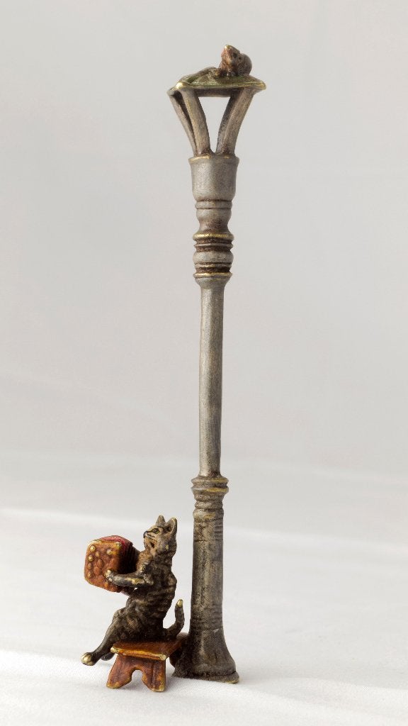 Franz Bergman Wenen brons – kat met accordeon, Antiek en Kunst, Minder dan 20 cm, Beschilderd, Ophalen of Verzenden, Brons