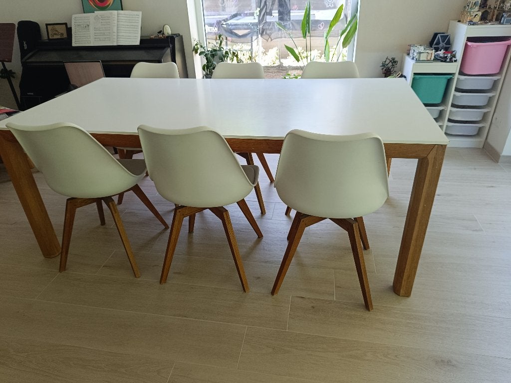 Eettafel (wit / hout) (190x95x75,5cm), 150 à 200 cm, Cinq personnes ou plus, Enlèvement, Utilisé