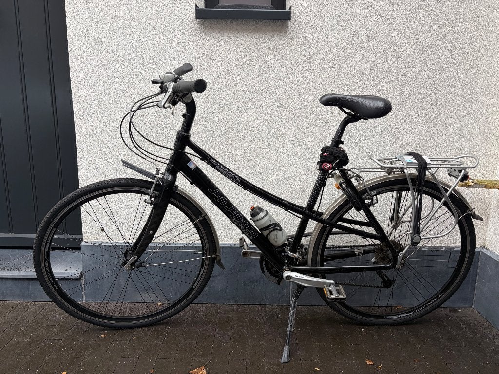 Sportieve damesfiets Jan Janssens zwart, Velgrem, Versnellingen, 56 cm of meer, Zo goed als nieuw
