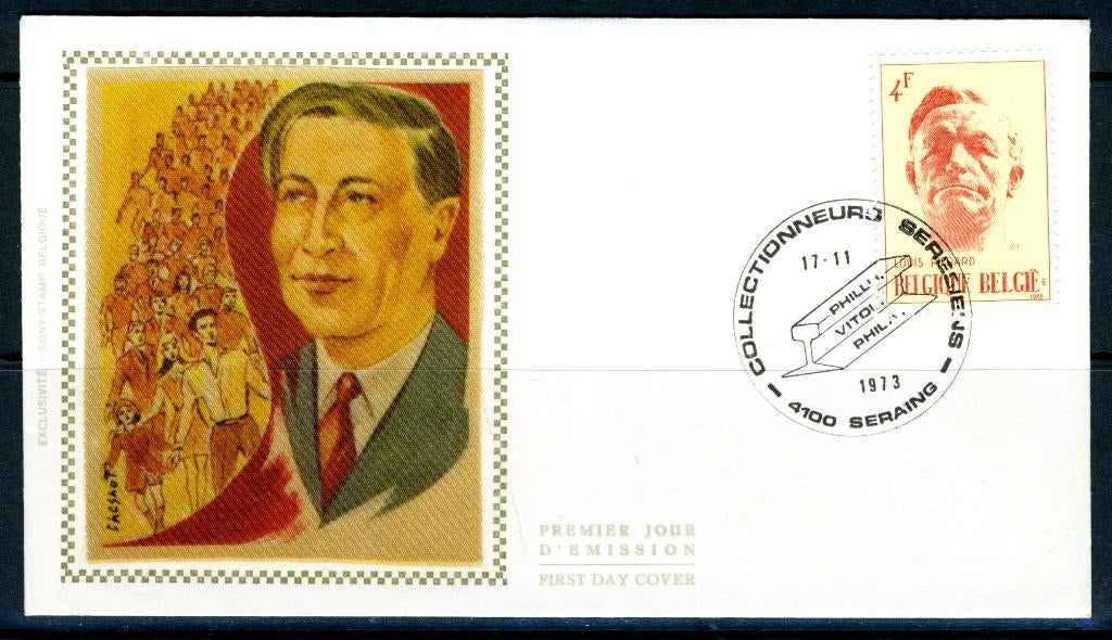 (B) 1690 FDC z/s 1973 - Louis Pierard écrivain., Enlèvement ou Envoi, Affranchi, Oblitération 1er jour