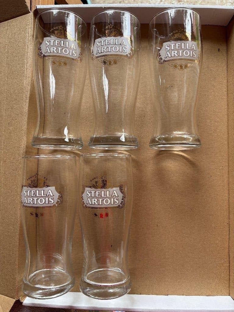 Stella Artois (5 verres), Collections, Enlèvement ou Envoi, Comme neuf, Verre ou Verres, Stella Artois