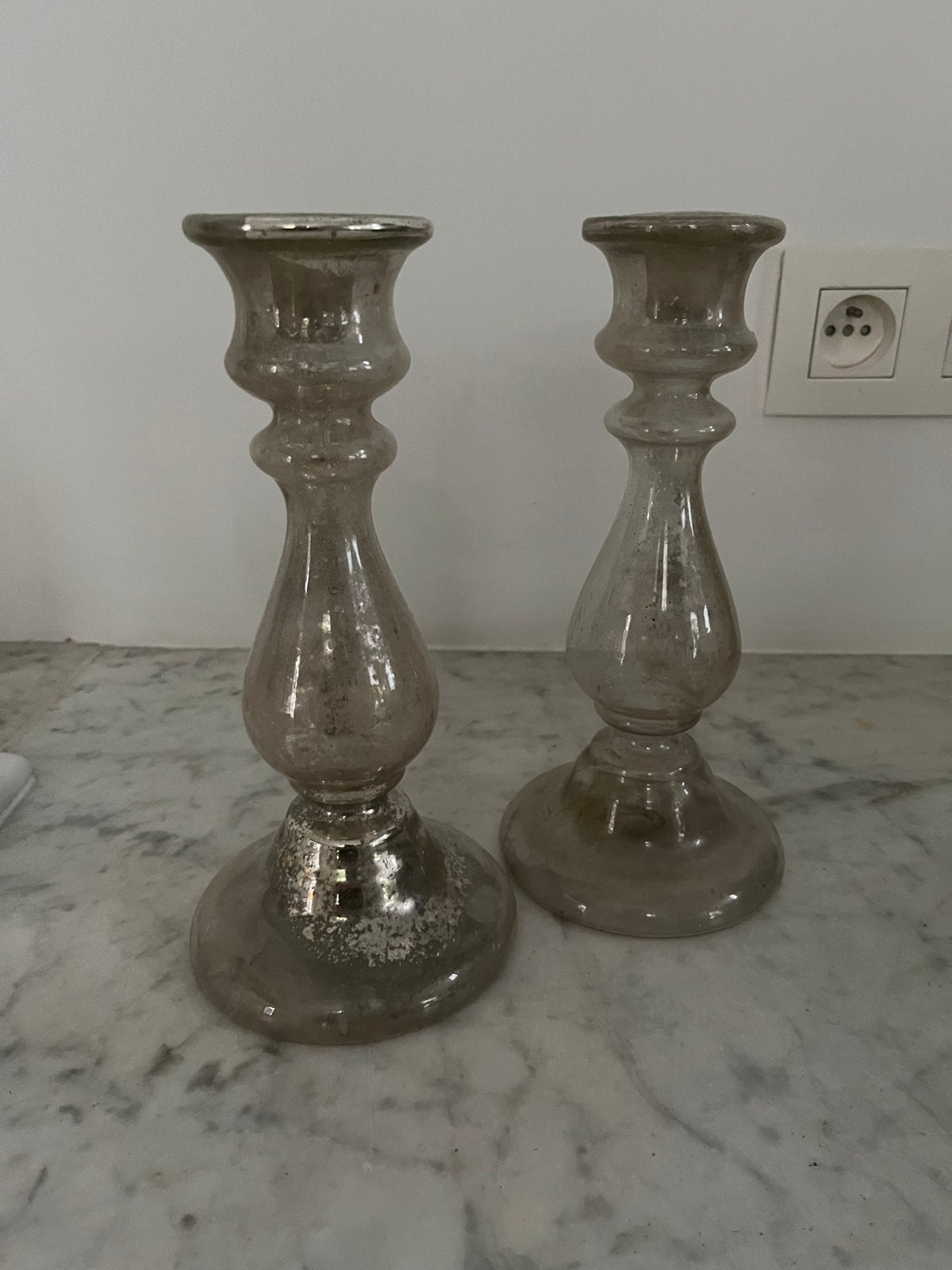 ANTIEKE ZILVER GLAS KANDELAARS 2 STUKS, Antiek en Kunst, Ophalen of Verzenden, Glas