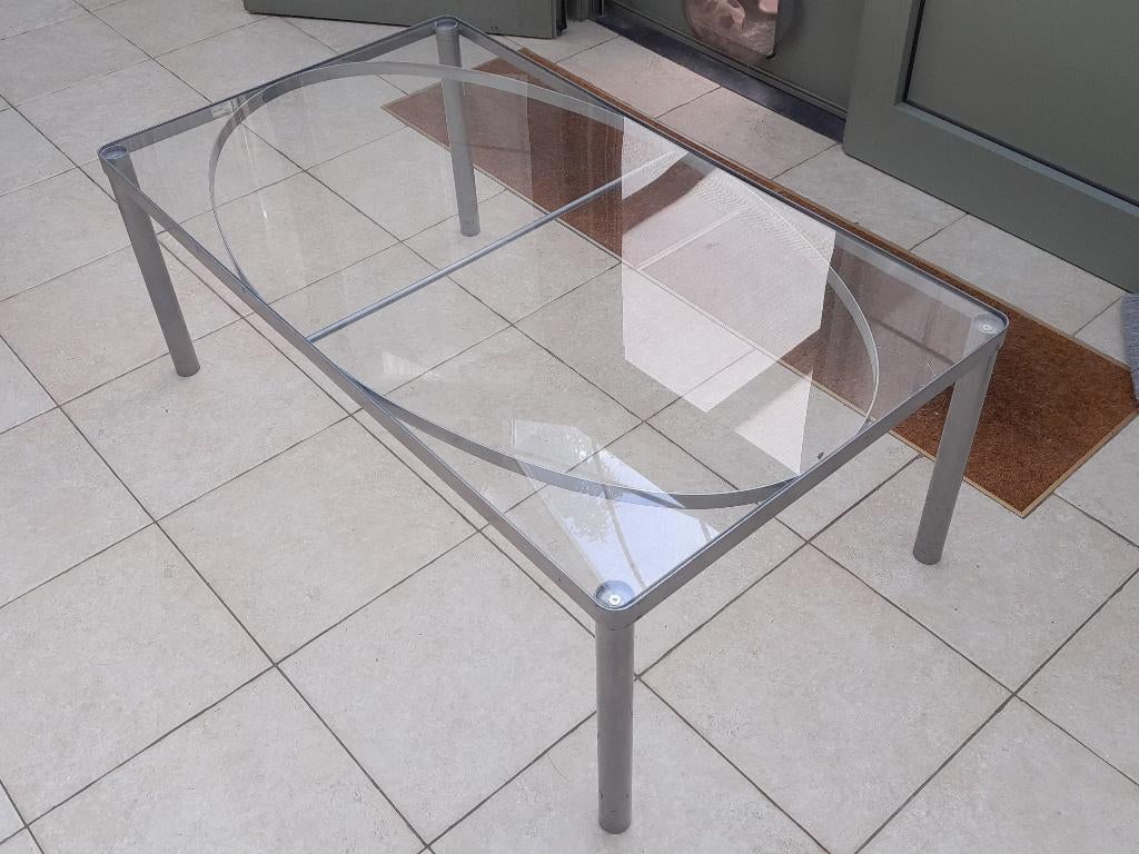 TABLE EN INOX (Salon) avec VERRE, 100 à 150 cm, Moins de 50 cm, Verre, Comme neuf