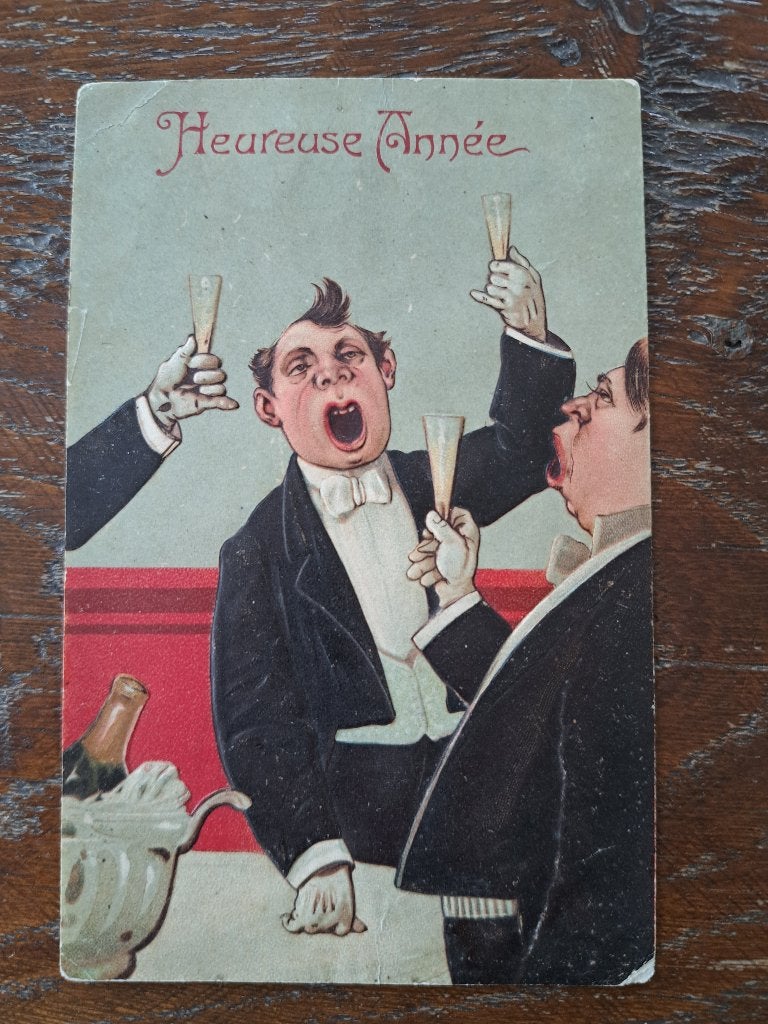 Humoristische postkaart „Happy New Year”, verspreid in 1911, Verzamelen, Postkaarten | Themakaarten, Ophalen of Verzenden