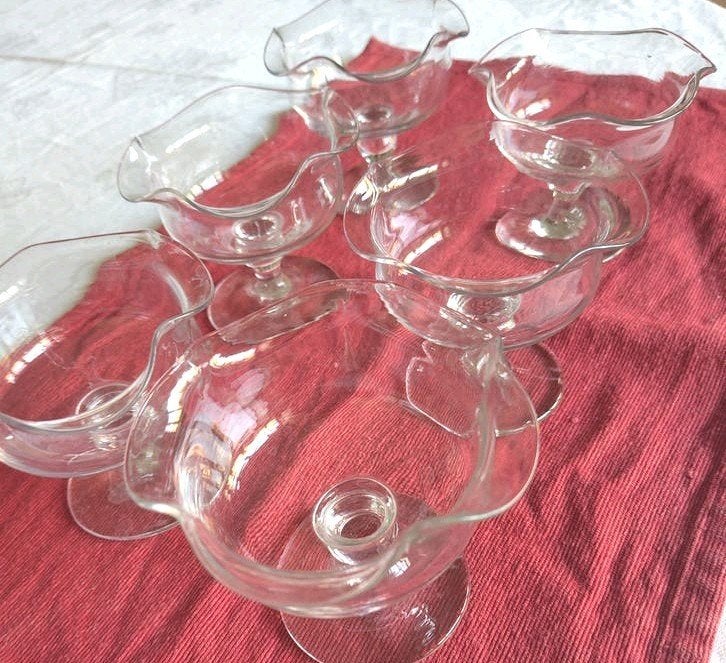 6 bougeoirs photophores vintage verre ondule, Autres marques, Verre, Utilisé, 8 cm