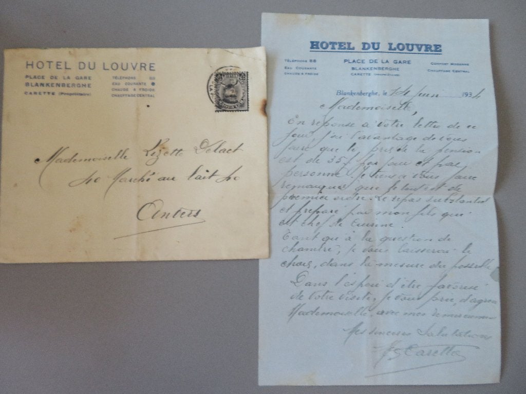 1930,s envelop + briefpapier Hotel du Louvre Blankenberge, Verzamelen, Ophalen of Verzenden, Overige typen
