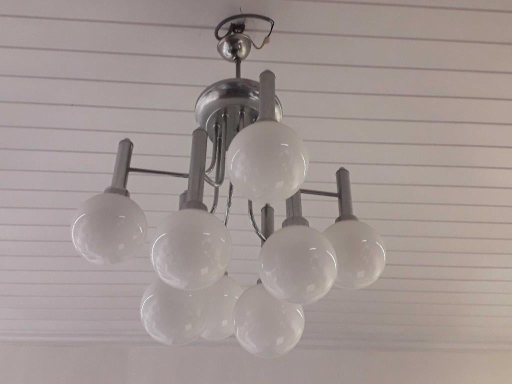 luster met witte glazen bollen, Antiek en Kunst, Ophalen