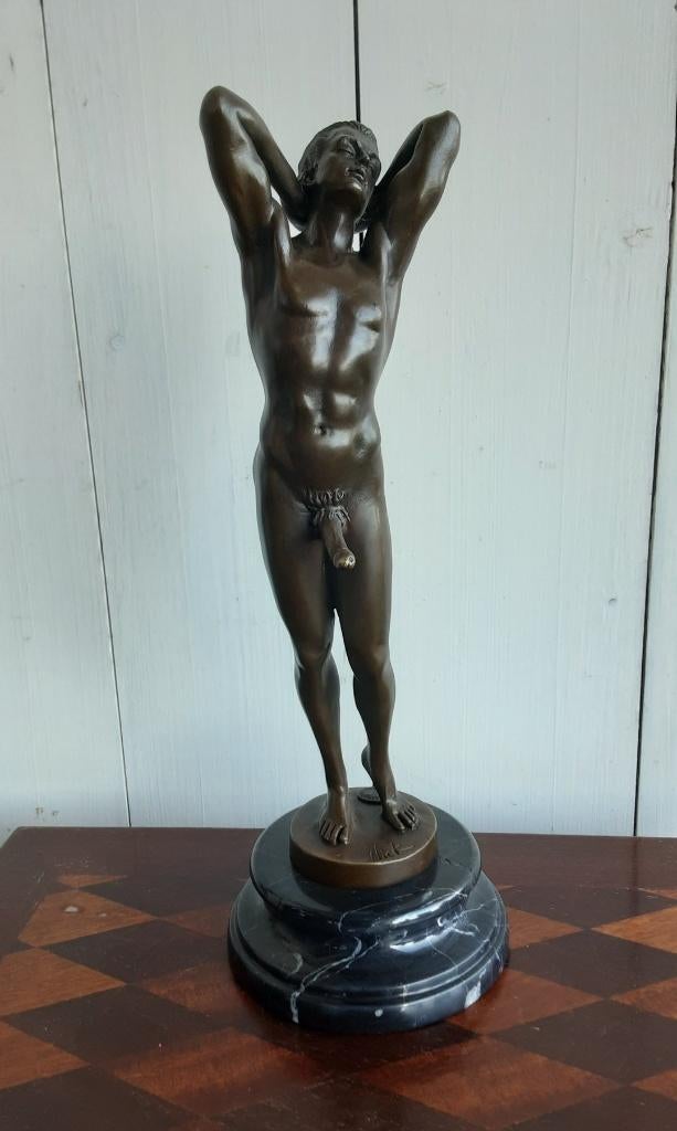 " Naakte man" - Nick, Antiek en Kunst, Ophalen, Brons, 20 - 50 cm, Beeld