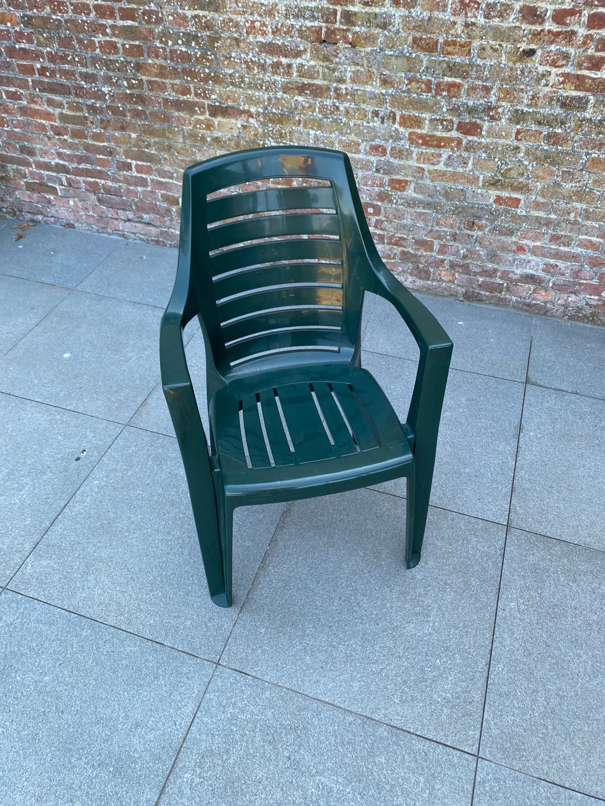 6 groene tuinstoelen, Tuin en Terras, Tuinstoelen, Ophalen, Gebruikt, Kunststof, Stapelbaar