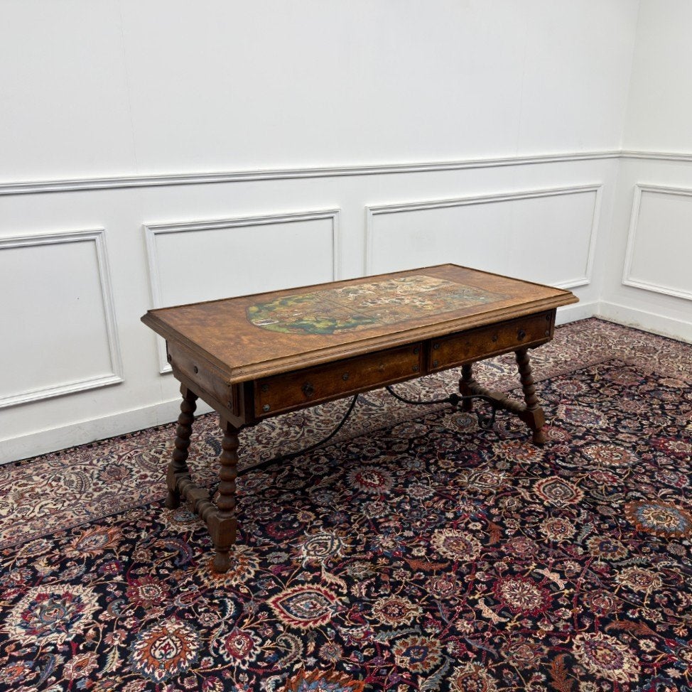 Antieke 19e-eeuwse Spaanse Schrijftafel met Wereldkaart, Antiek en Kunst, Ophalen of Verzenden