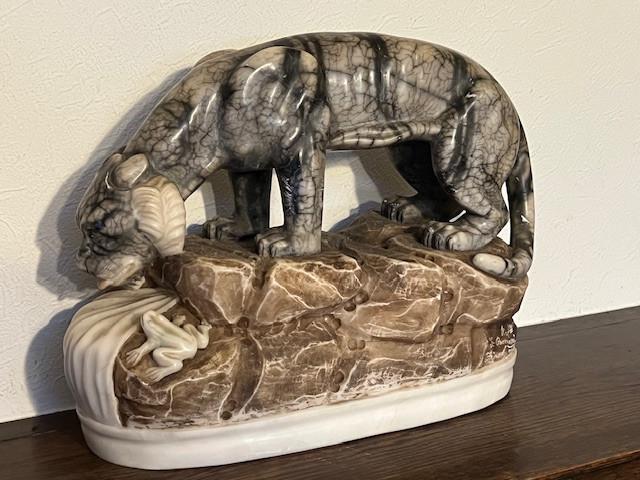 sculpture panthère Art déco en Albâtre de G. Romani,Florence, Enlèvement, Art deco, Statue