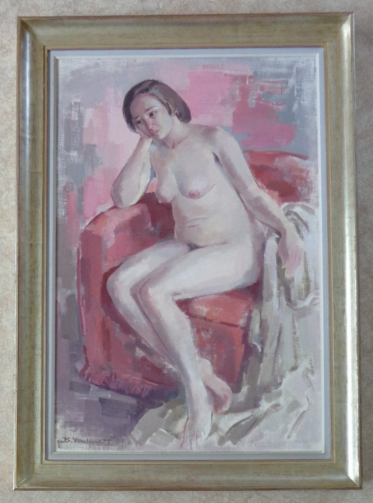 B. VERDCOURT / NAAKTE VROUW / OLIEVERF / 98x70cm / KADER SIG, Ophalen, Figuren, Gesigneerd, Olieverf