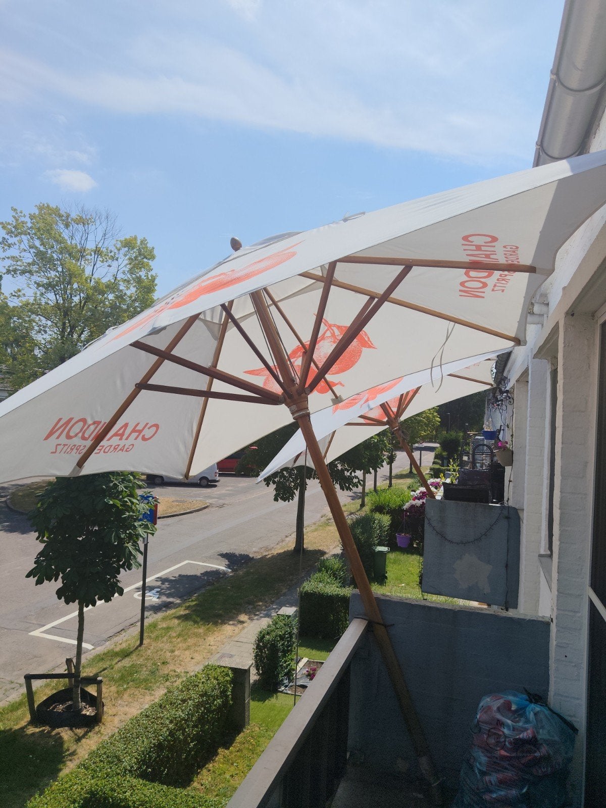 horeca parasol 3x3 zo als nieuw met voet, Jardin & Terrasse, Parasols, Enlèvement, Comme neuf, 3 à 4 mètres, Parasol de plage