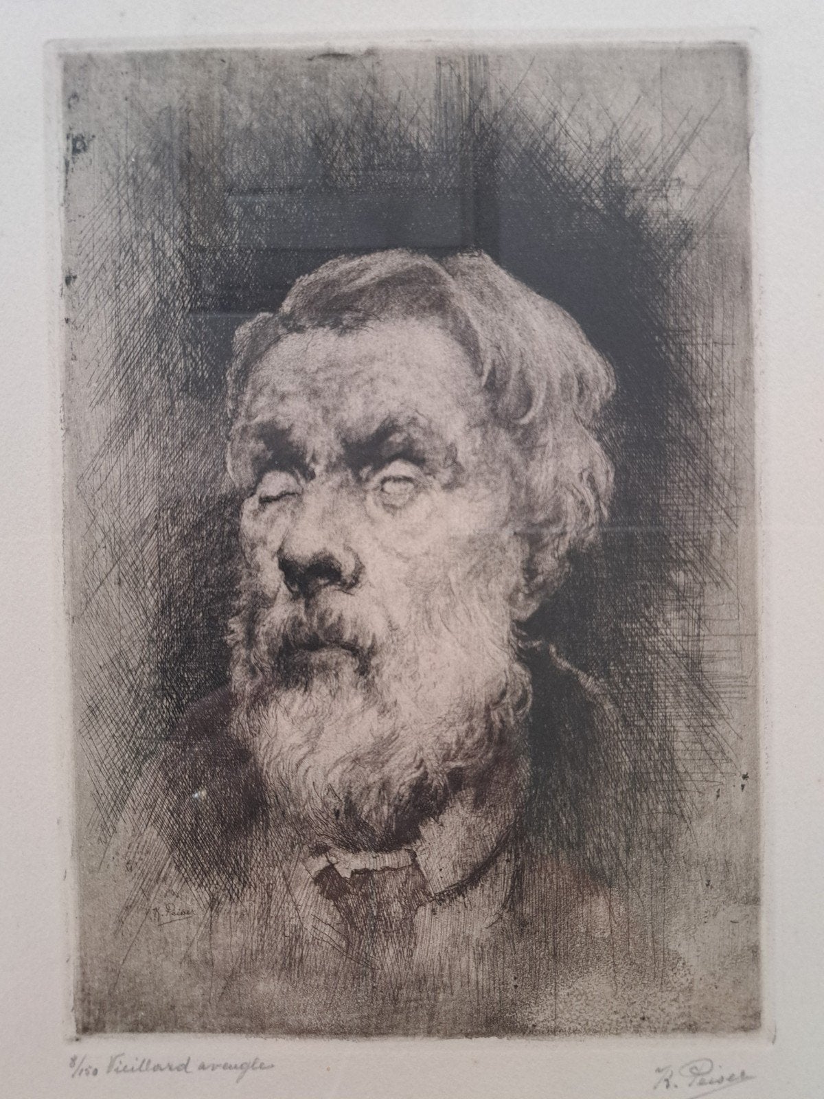 PEISER Kurt  "Vieillard aveugle" ets, Ophalen of Verzenden, Ets, Genummerd