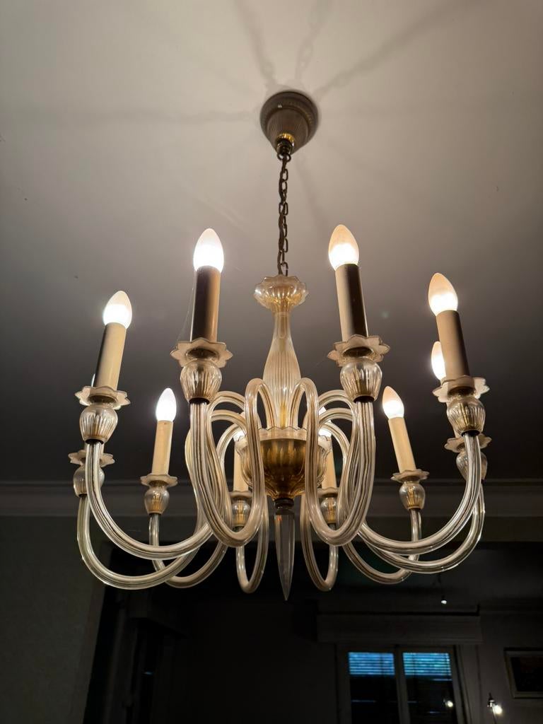 Grand lustre en verre soufflé – 10 bras – style Murano, Verre, Enlèvement, Utilisé, /