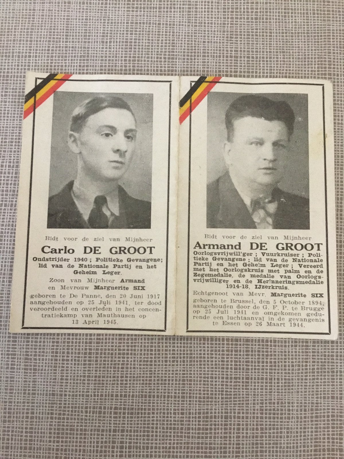 2 victimes de guerre De Groot +Attaque à la bombe Essen 1944, Envoi, Image pieuse