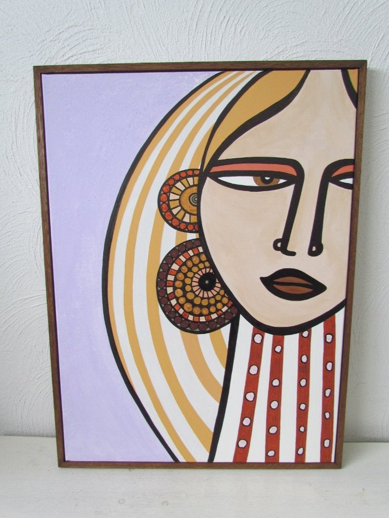 schilderij Meisje met grote oorringen, Antiek en Kunst, Kunst | Schilderijen | Abstract, Ophalen