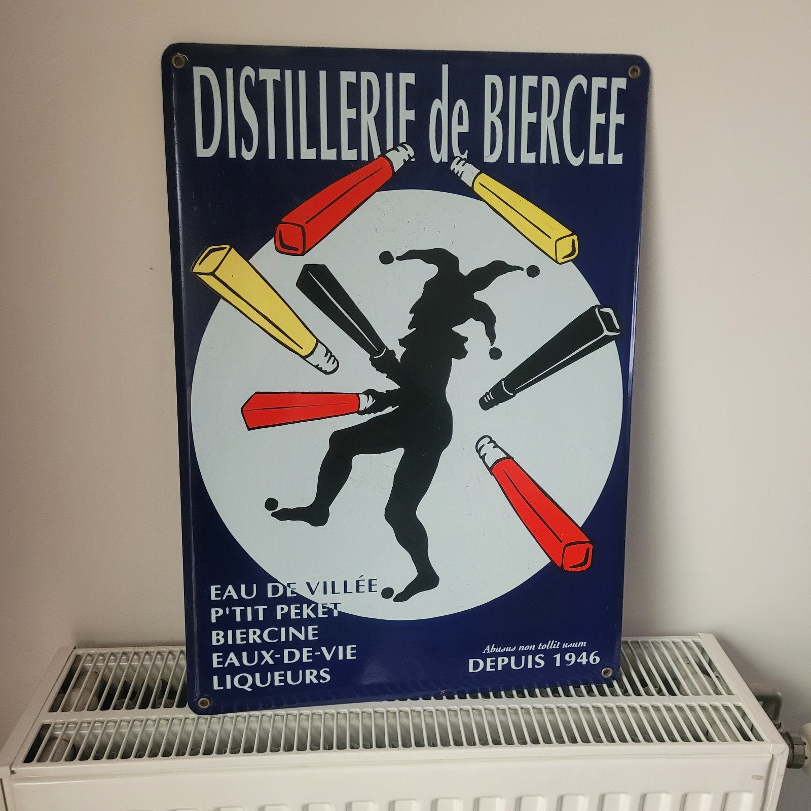 plaque émaillée bleu distillerie de biercee 1996, Collections, Enlèvement ou Envoi