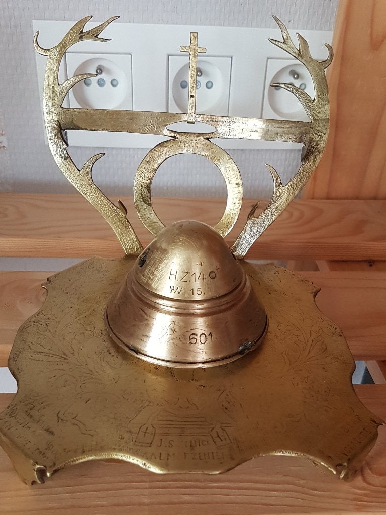 messing hangemaakte trench art inkstel WO1, Ophalen, Koper
