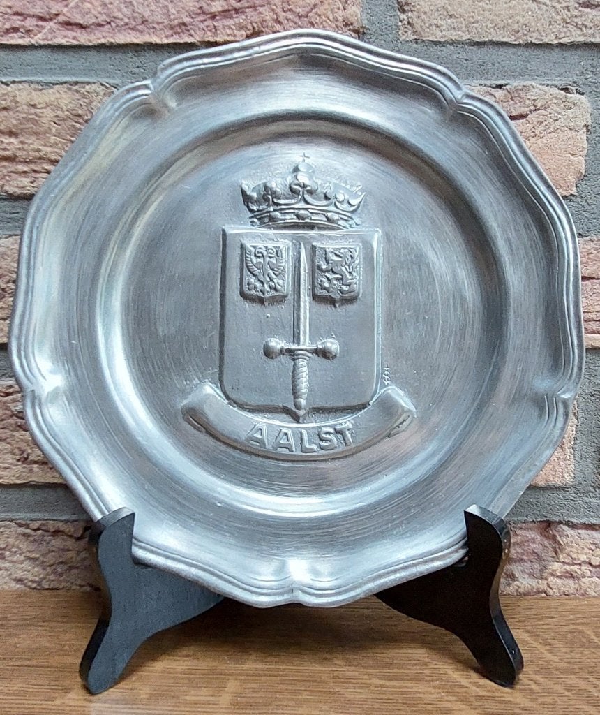 Tinnen bord met het wapenschild van de stad Aalst, Antiek en Kunst, Ophalen