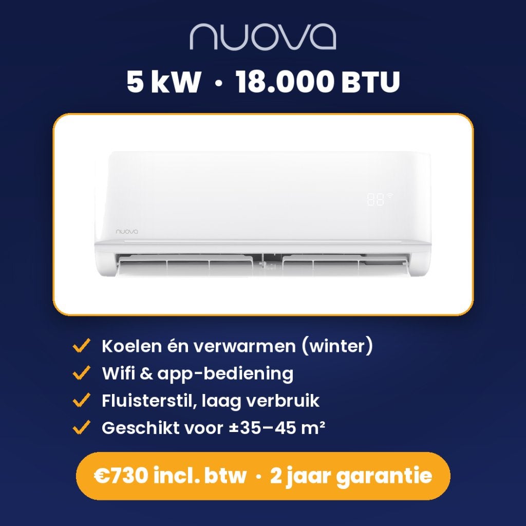 Complete Airco-Set Nuova 5kW incl. montagemateriaal, Ophalen, Koelen en Ontvochtigen, Energieklasse A of zuiniger, Nieuw