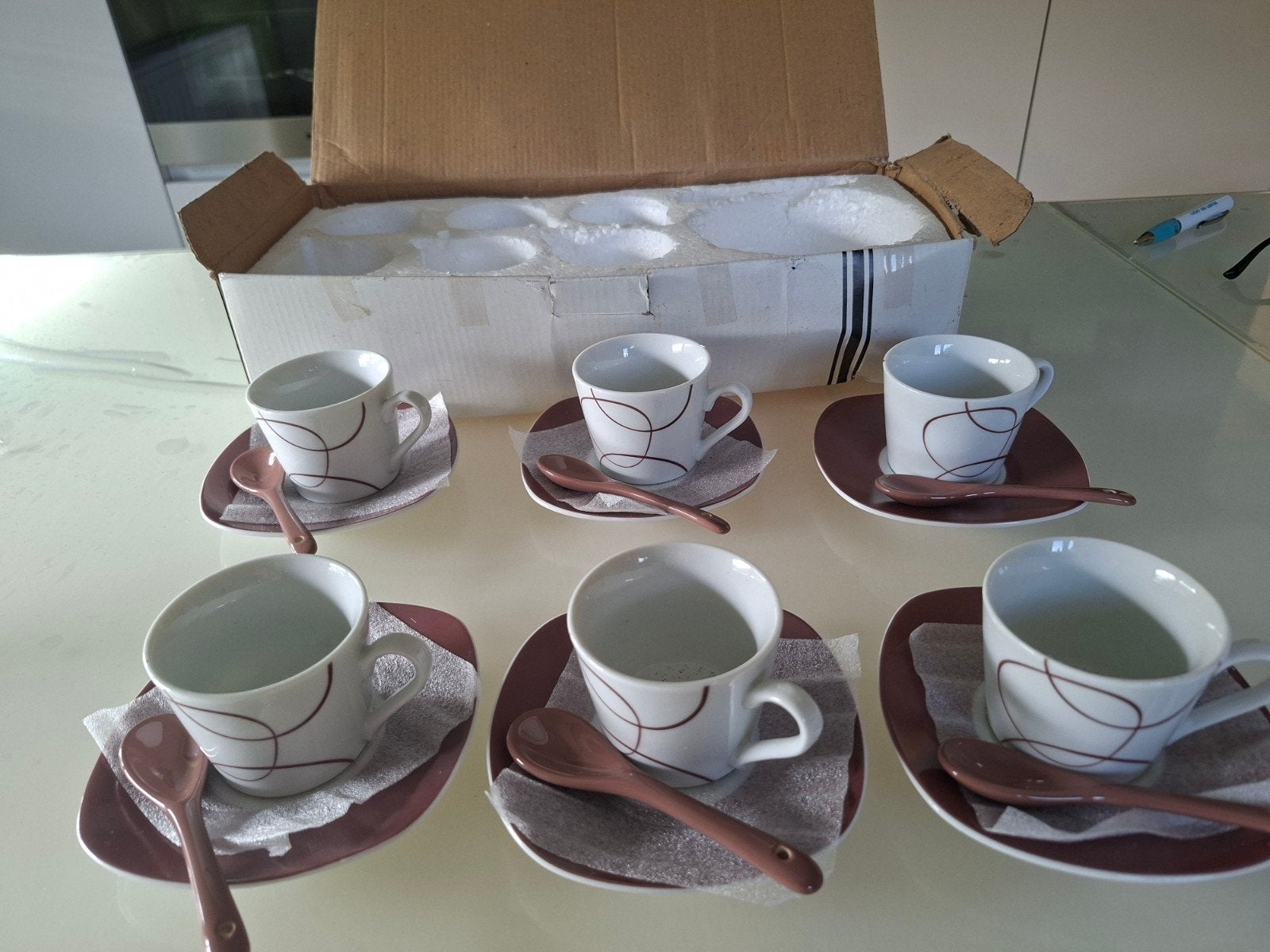 6 delig koffieservies "Cirkel" met bijpassende lepeltjes, Ophalen of Verzenden