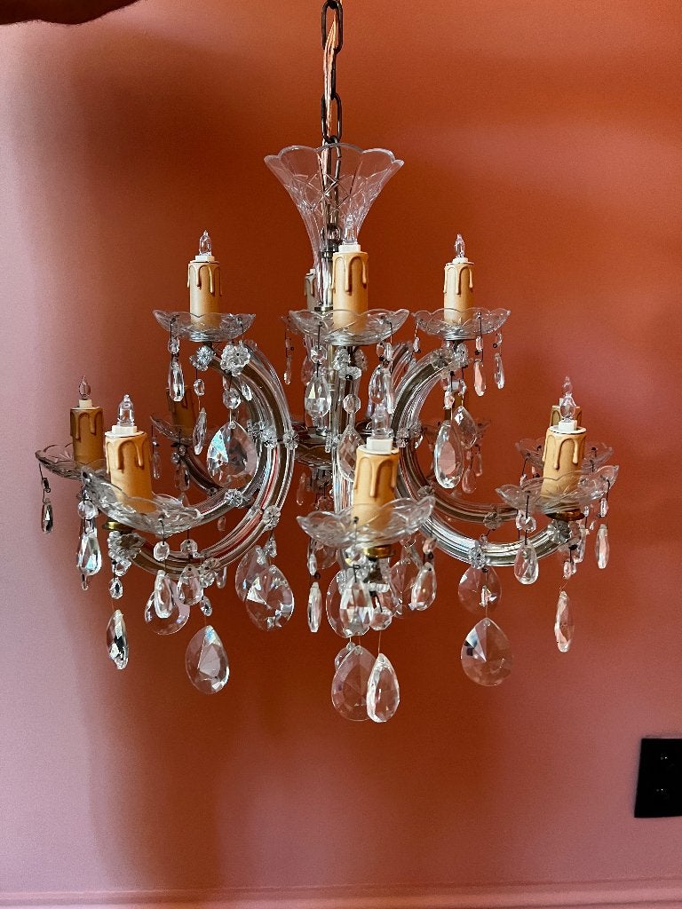 Antieke kroonluchter uit glas - Franse stijl, Huis en Inrichting, Ophalen, Gebruikt, Glas