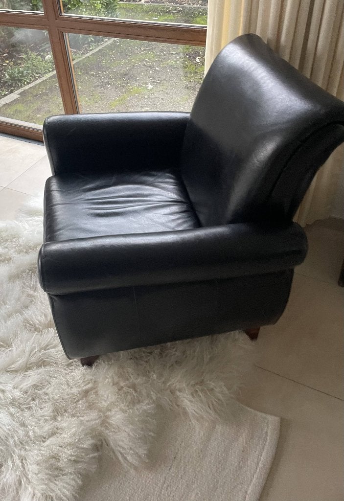 zetel zwart leder vintage, Huis en Inrichting, Ophalen, Zo goed als nieuw, Eenpersoons, Hoekbank