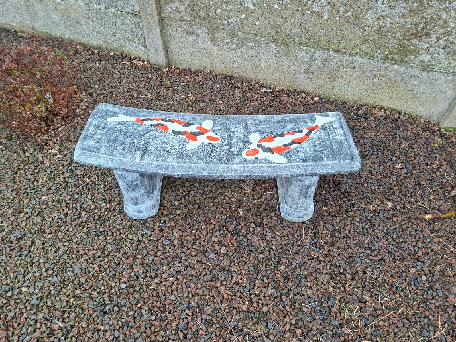 tuinbank in beton met koi tekening, Jardin & Terrasse, Statues de jardin, Enlèvement, Comme neuf, Béton, Animal