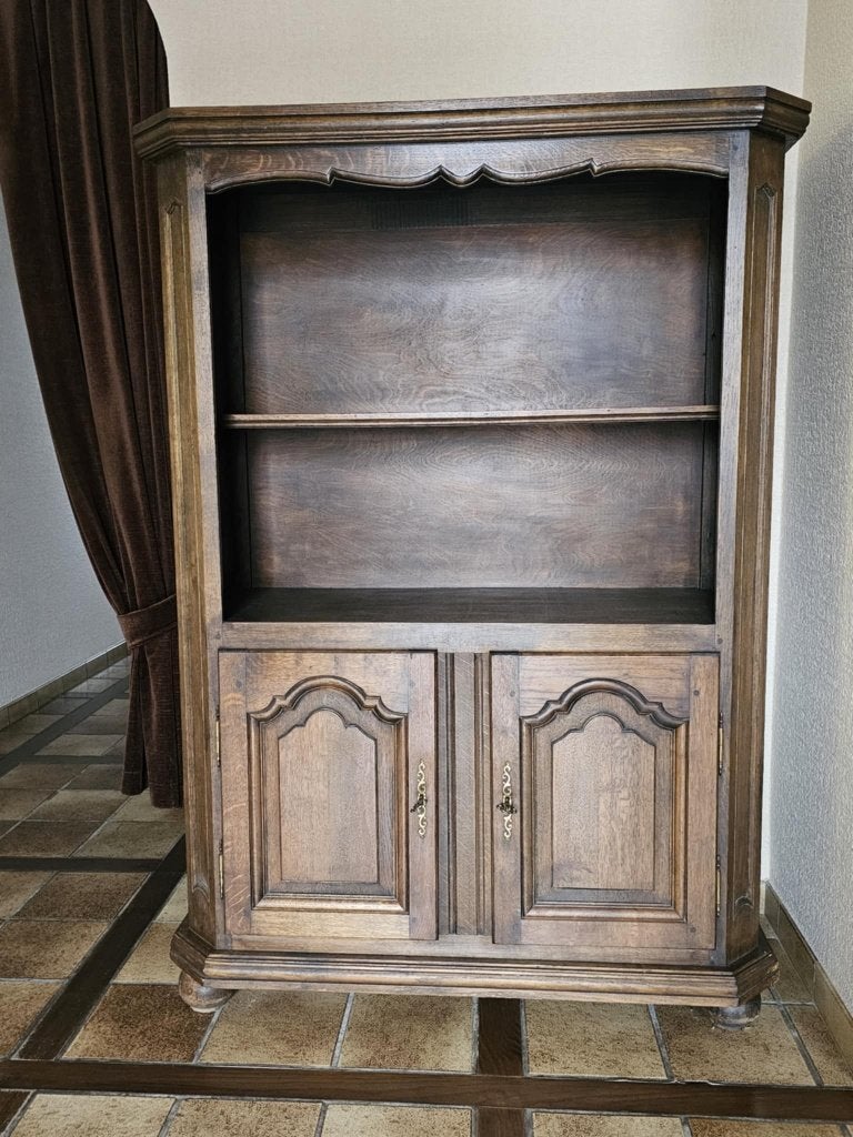 Houten vitrinekast in rustieke stijl, Ophalen, 100 tot 150 cm, Rustiek, Eikenhout