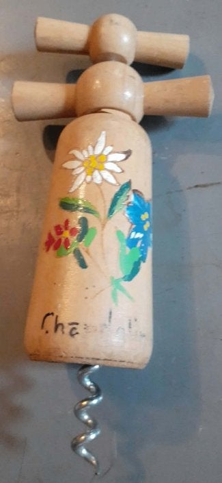tire bouchon vintage en bois fleur de montagne, Ophalen of Verzenden, Gebruikt