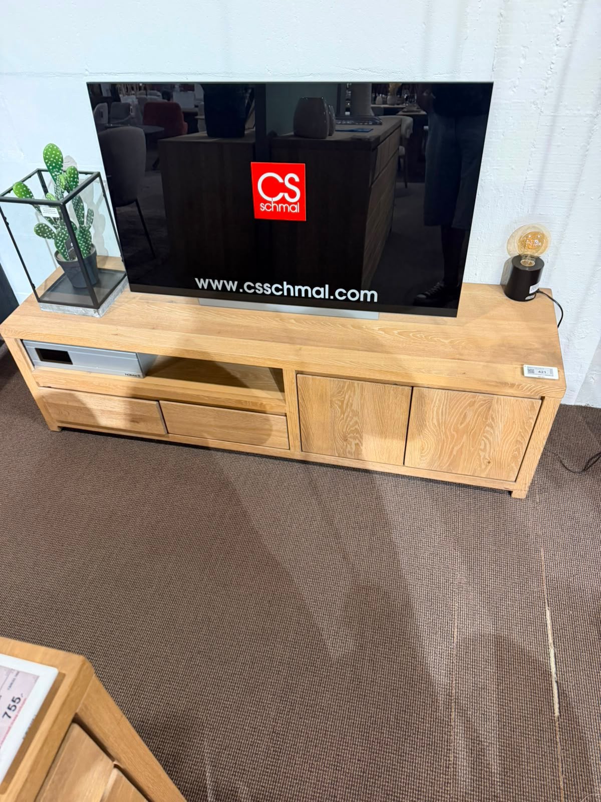 Tv-meubel 160cm - eik massief & fineer & decor - naturel, Huis en Inrichting, Ophalen, Gebruikt, 150 tot 200 cm, Minder dan 100 cm