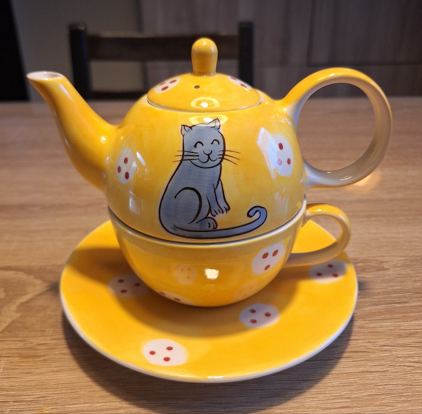 driedelige theepot met kop / thema kat, Enlèvement, Neuf, Céramique, Théière