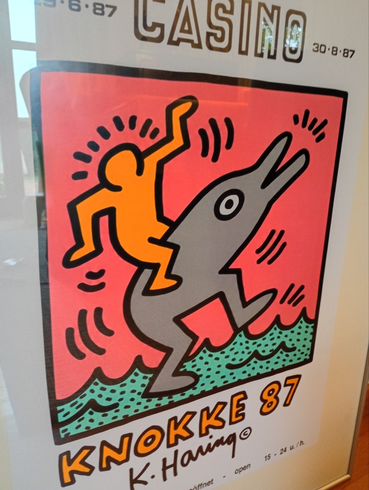 Haring K tentoonstellingsaffiche Knokke, Antiek en Kunst, Ingelijst, Ophalen of Verzenden