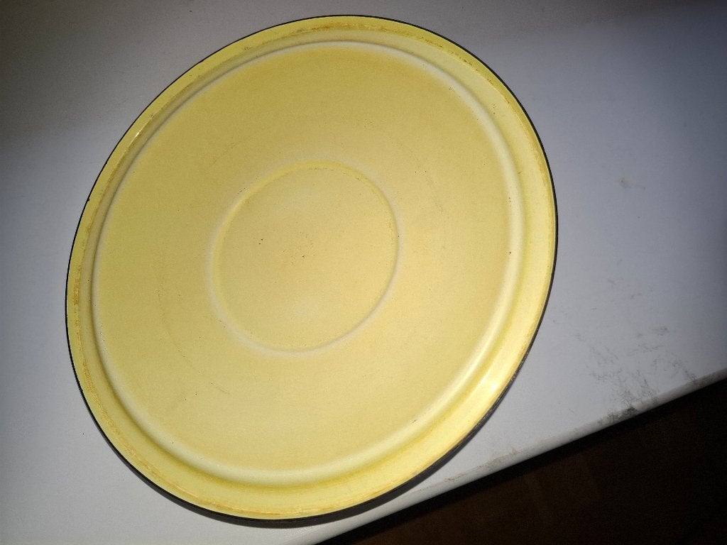 Vintage pastelgele emaille kookpot, Huis en Inrichting, Ophalen, Gebruikt, Kookpan, Met deksel