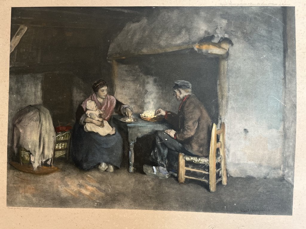 Lithografie "Middagmaal in een boerengezin"  Albert Neuhuys, Ophalen, Portret of Personen, Gesigneerd, Klassiek