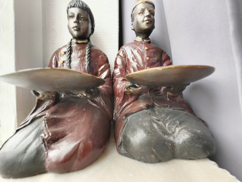 Koppel Zware Bronzen Aziatische Kaarshouders, Antiek en Kunst, Antiek | Brons en Koper, Ophalen, Brons