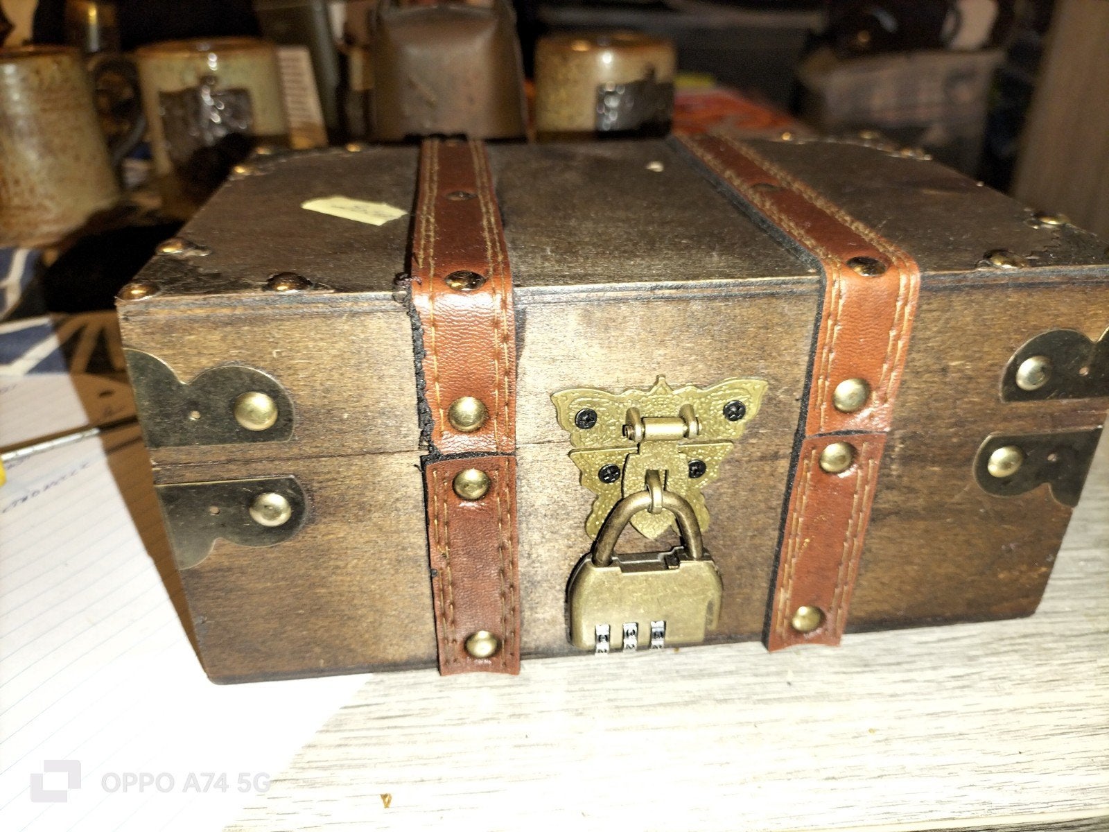 Boîte décorative 
Petit coffre en bois style vintage avec, Ophalen, Gebruikt, Metaal