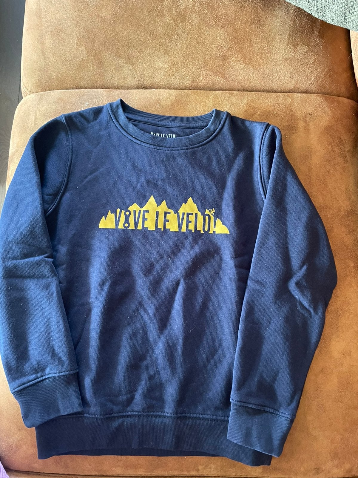 Marine blauwe sweater vive le velo mt 128, Ophalen of Verzenden, Zo goed als nieuw