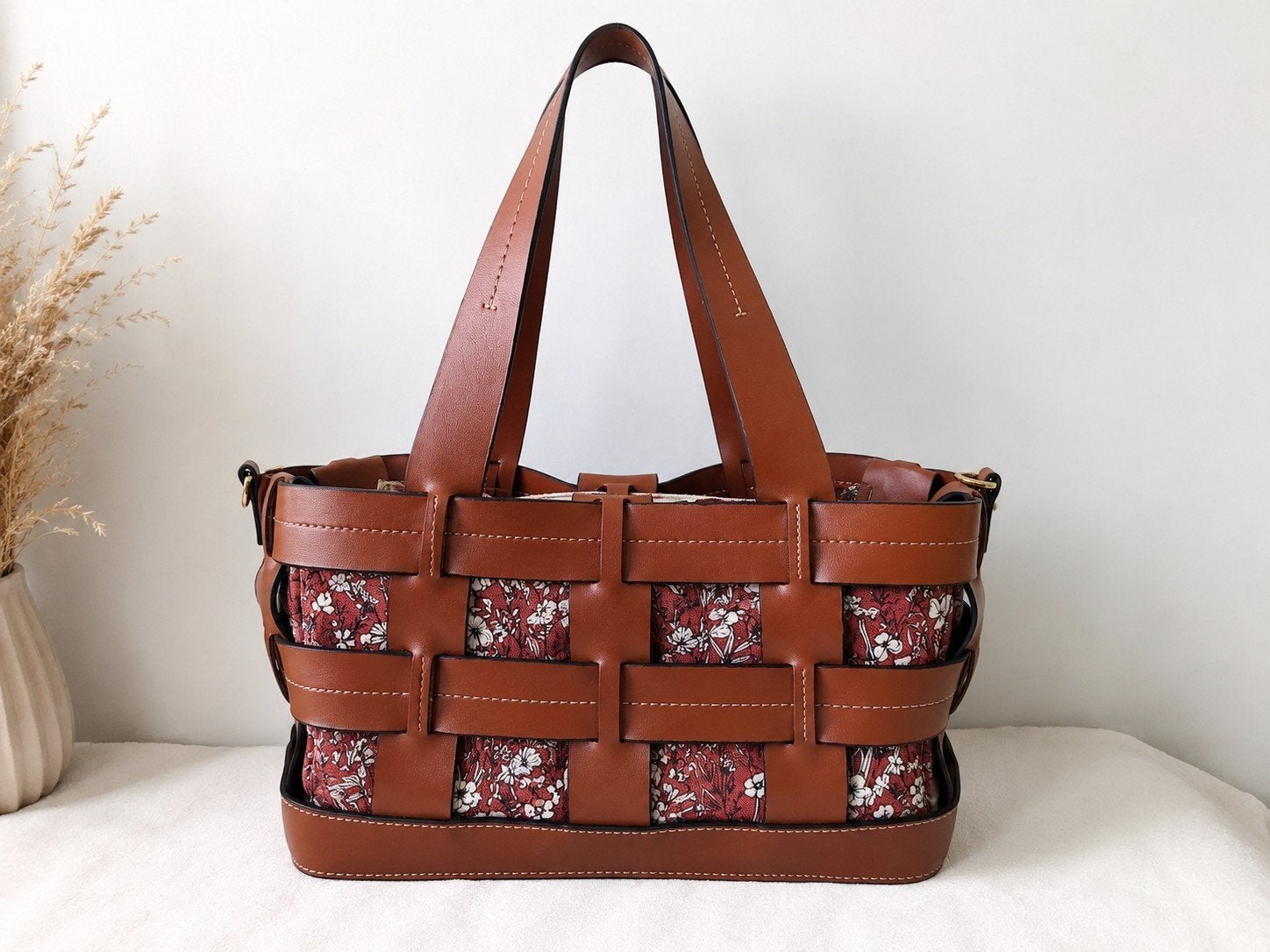 Parfois shopper handtas bruin cognac met bloemenprint, Ophalen of Verzenden, Zo goed als nieuw, Bruin