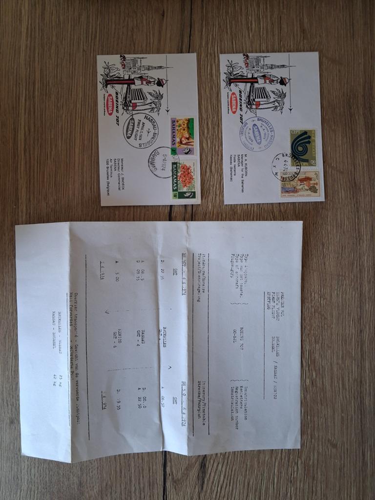 Sabena : 1er vol Bruxelles - Nassau, Envoi