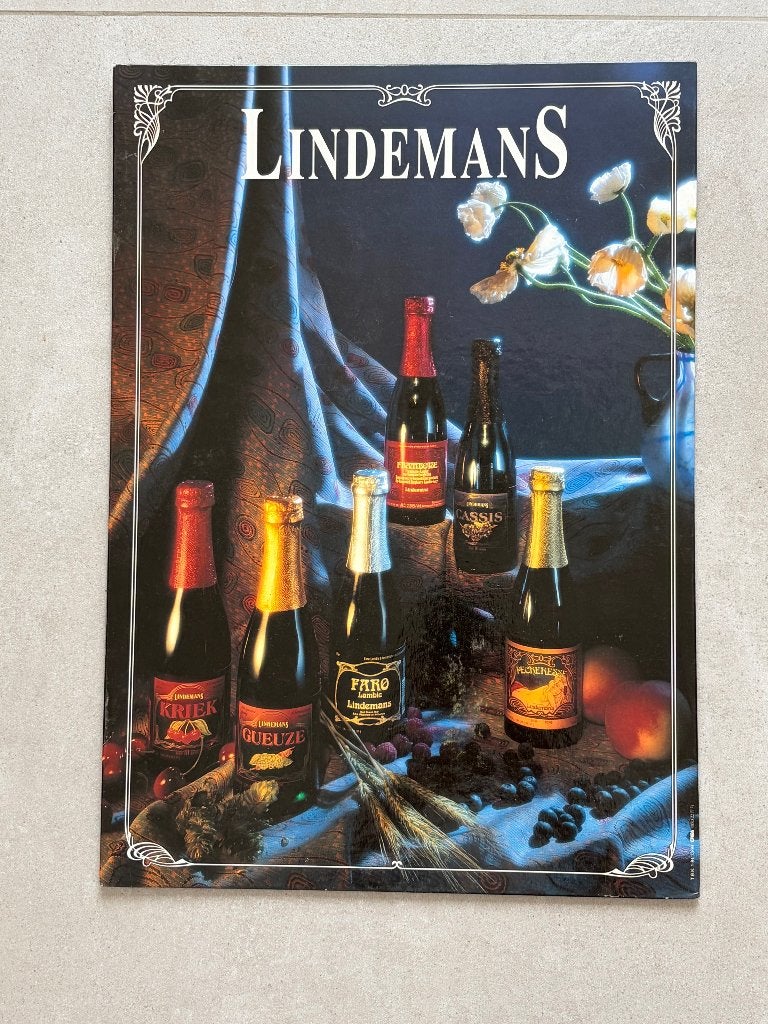 Lindemans bier reclamebord – 34 x 48 cm, Enlèvement ou Envoi, Utilisé, Panneau, Plaque ou Plaquette publicitaire, Autres marques