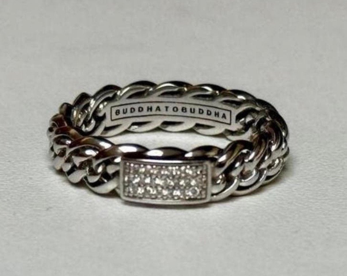 Buddha to Buddha ring 14 karaat witgoud met diamant! NIEUW!, Nieuw, Ophalen of Verzenden, 17 tot 18, Met edelsteen
