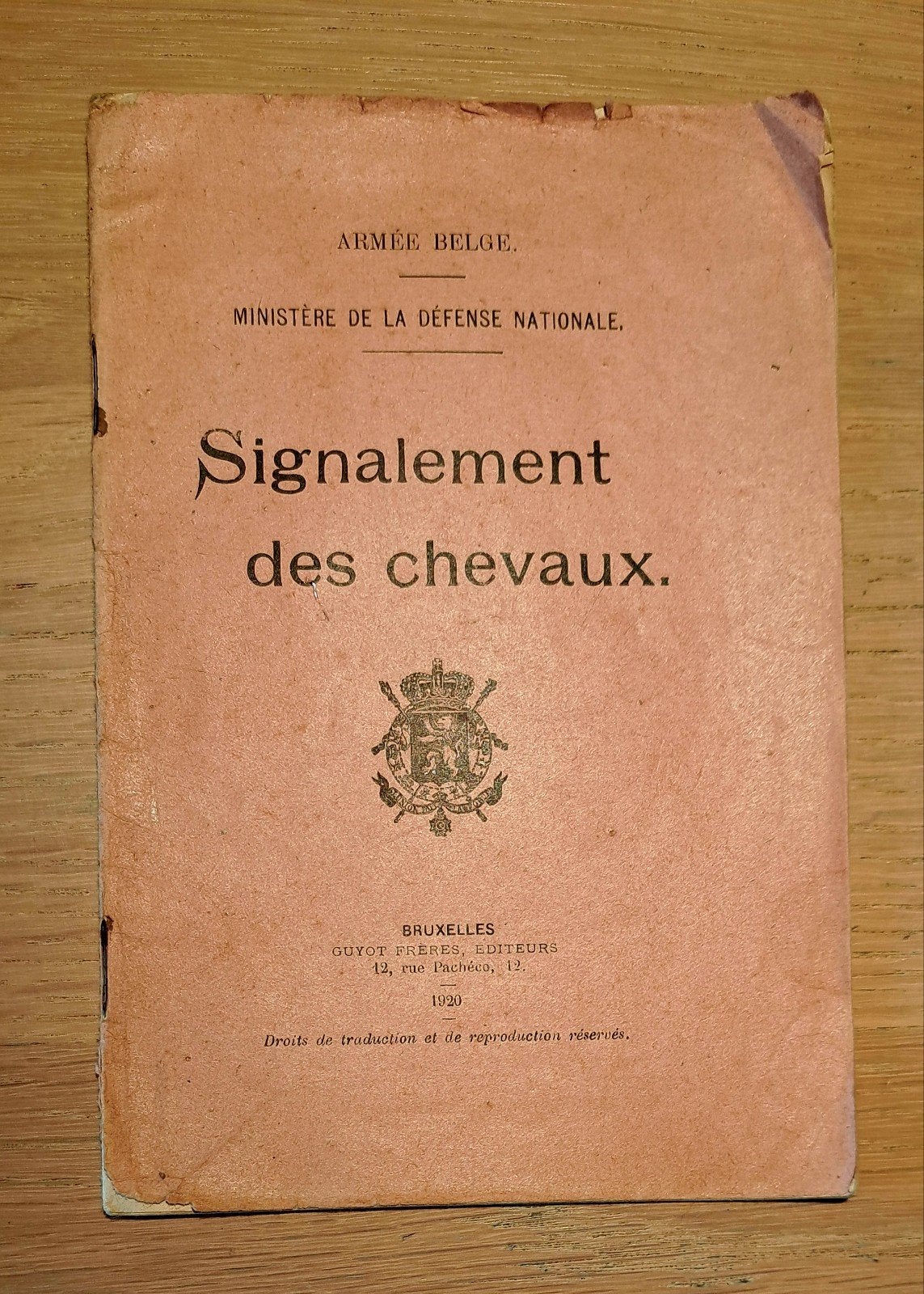 ABBL 1920 Signalement des chevaux Armée belge, Collections, Enlèvement ou Envoi