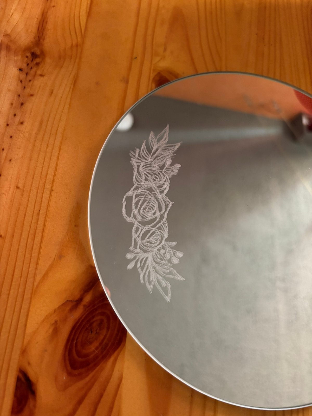 Miroir gravé à la main, Neuf, Enlèvement ou Envoi, Moins de 100 cm, Rond