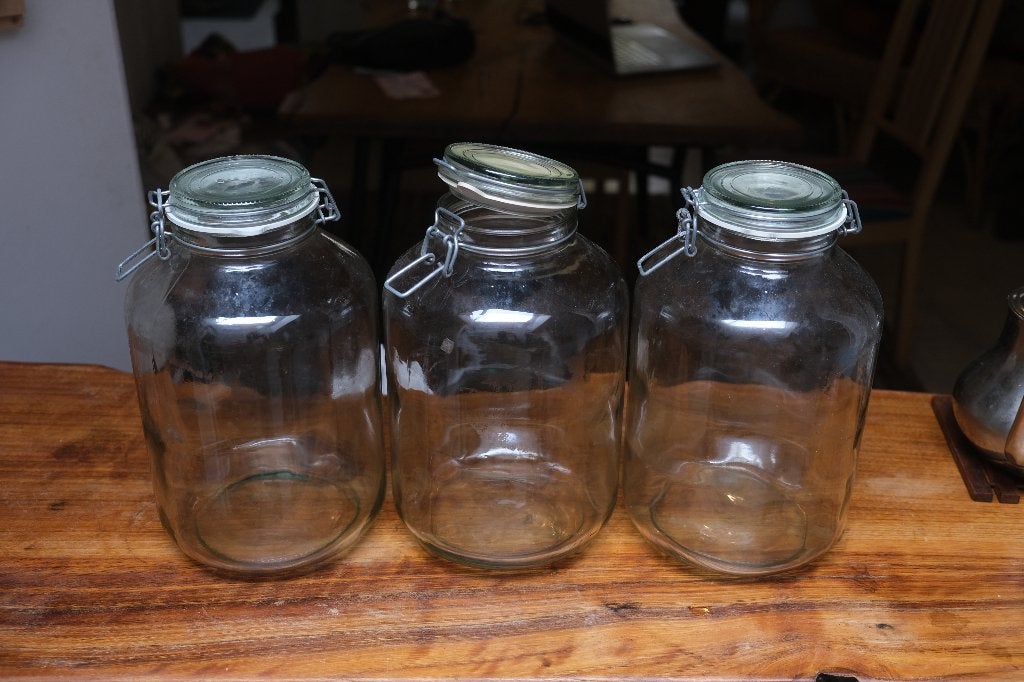 3 glazen potten 5 liter beugelsluiting, Maison & Meubles, Cuisine | Casseroles & Poêles, Verre, Enlèvement, Utilisé, Avec couvercle