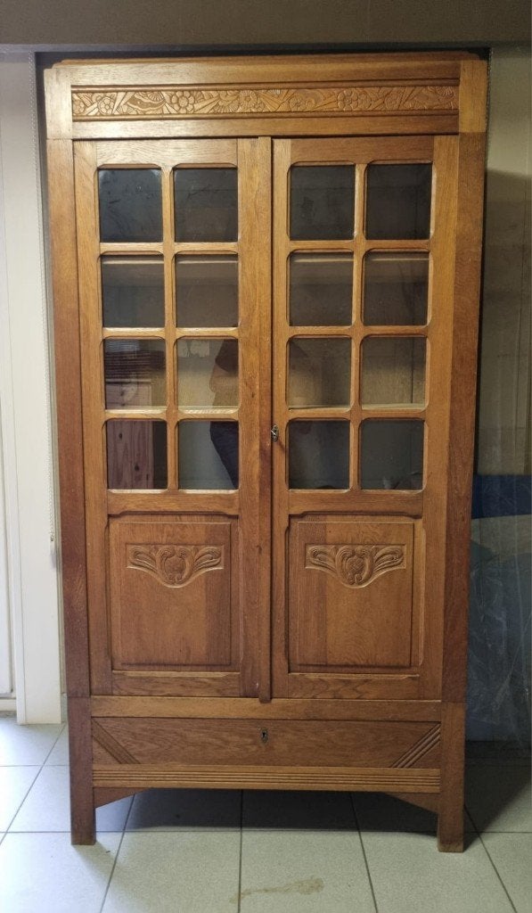 Antieke eiken vitrinekast / boekenkast Art Deco vintage, Antiek en Kunst, Ophalen