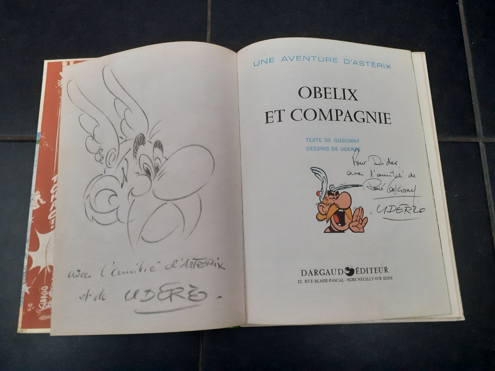 OBELIX ET COMPAGNIE Double dédicace et dessin, Enlèvement ou Envoi, Une BD, Utilisé, Goscinny & Uderzo