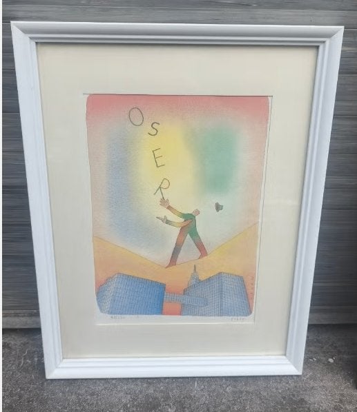 Lithographie signe jean Michel folon, Antiquités & Art, Enlèvement ou Envoi, Lithographie