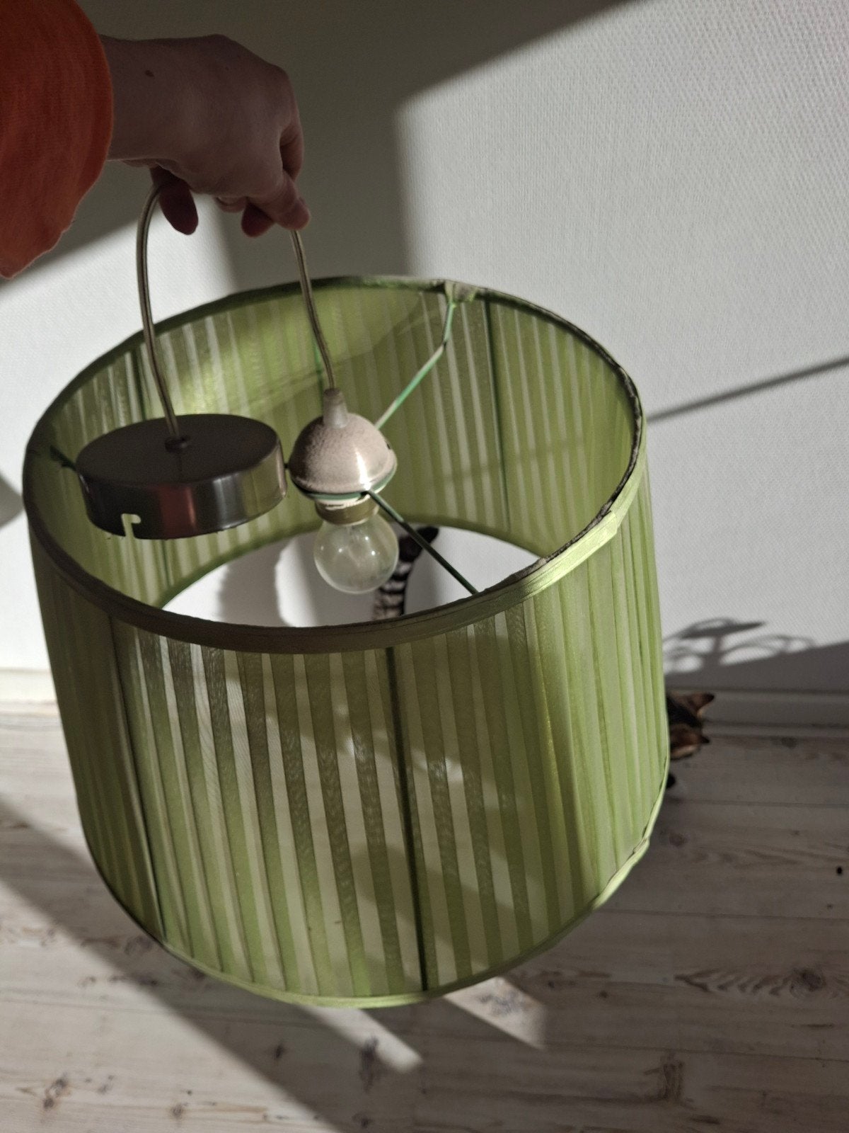 Luster met groene lampenkap, Ophalen